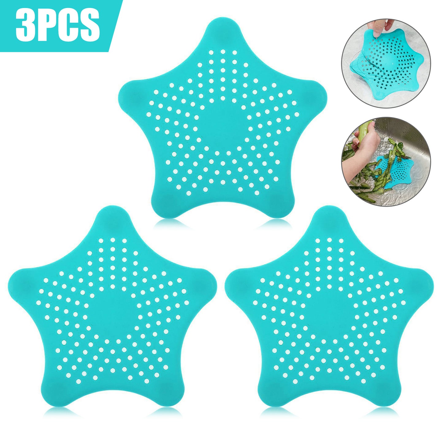3-Pack Starfish Silicone Sink & Drain Strainers