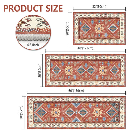3-Piece Boho Kitchen Rug Set with Runner