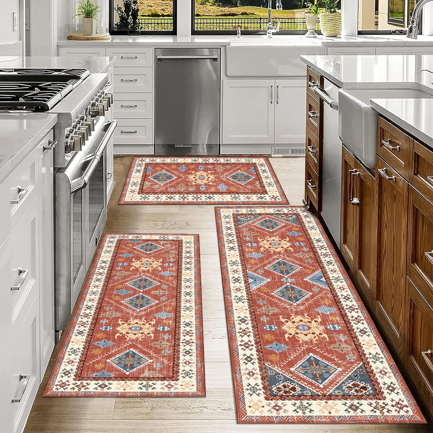 3-Piece Boho Kitchen Rug Set with Runner