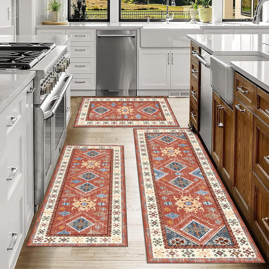 3-Piece Boho Kitchen Rug Set with Runner