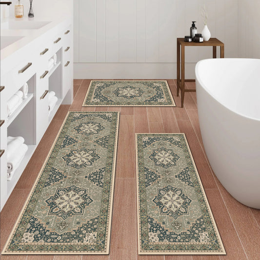 3-Piece Boho Non-Slip Kitchen Rug Set