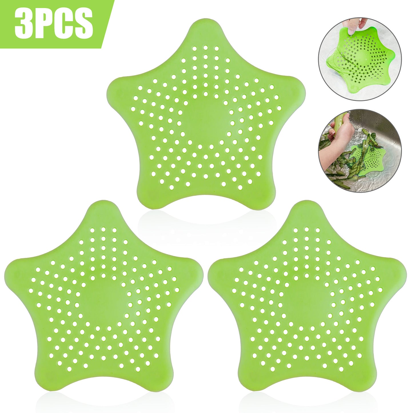 3-Pack Starfish Silicone Sink & Drain Strainers