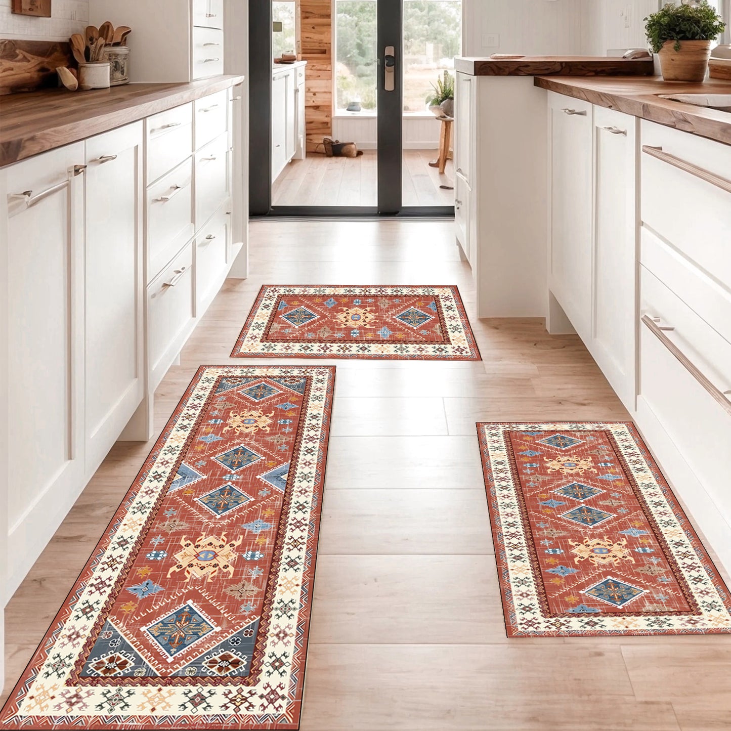 3-Piece Boho Kitchen Rug Set with Runner