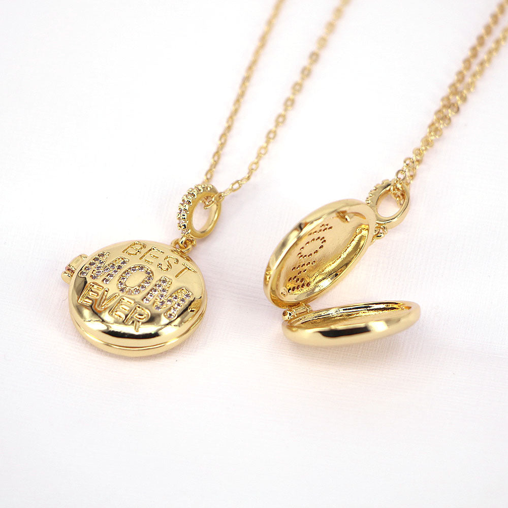 Mother's Day Picture insert Round Diamond Pendant Necklace